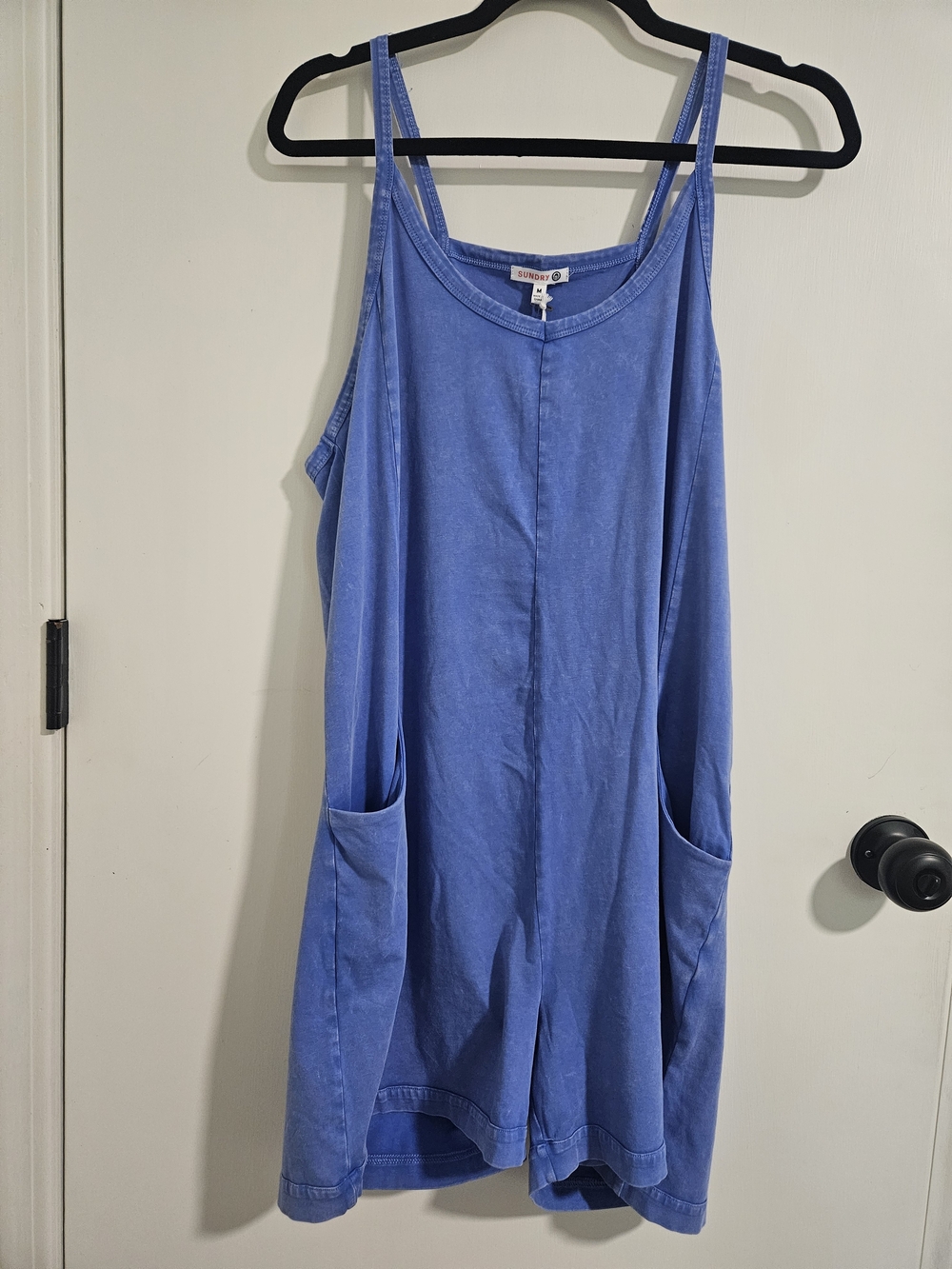 Sundry Light Blue Sleeveless Pocket Romper